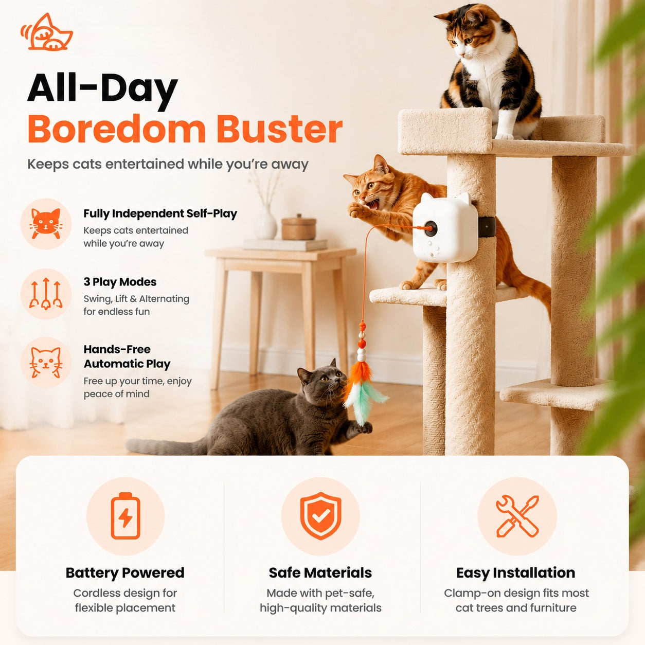 Interactive Cat Toys for Indoor Cats, Dual Feather Self-Play Toy to Keep Cats Busy While You Relax 40% off