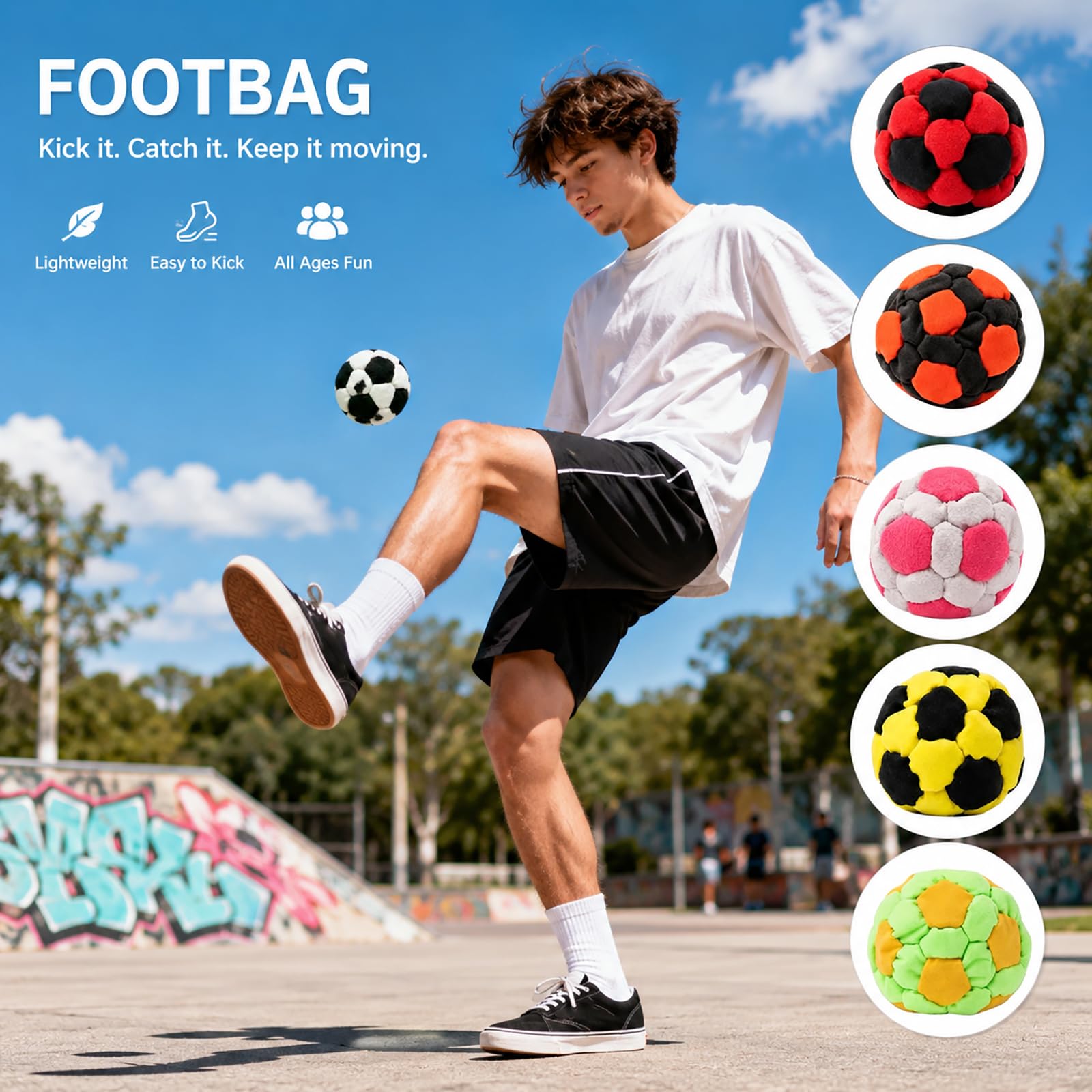 6 Pack Soccer Footbags - Soft Fleece Juggling Balls for Adults - Durable Kick Sacks for Agility Training & Coordination - Indoor Soccer Accessories, Party Favors, Stocking Stuffers