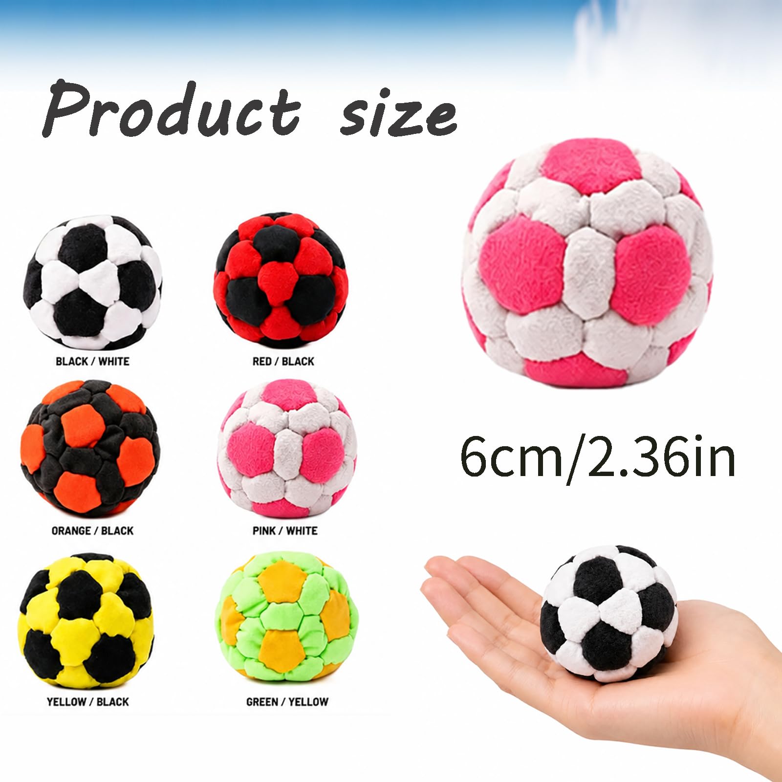 6 Pack Soccer Footbags - Soft Fleece Juggling Balls for Adults - Durable Kick Sacks for Agility Training & Coordination - Indoor Soccer Accessories, Party Favors, Stocking Stuffers