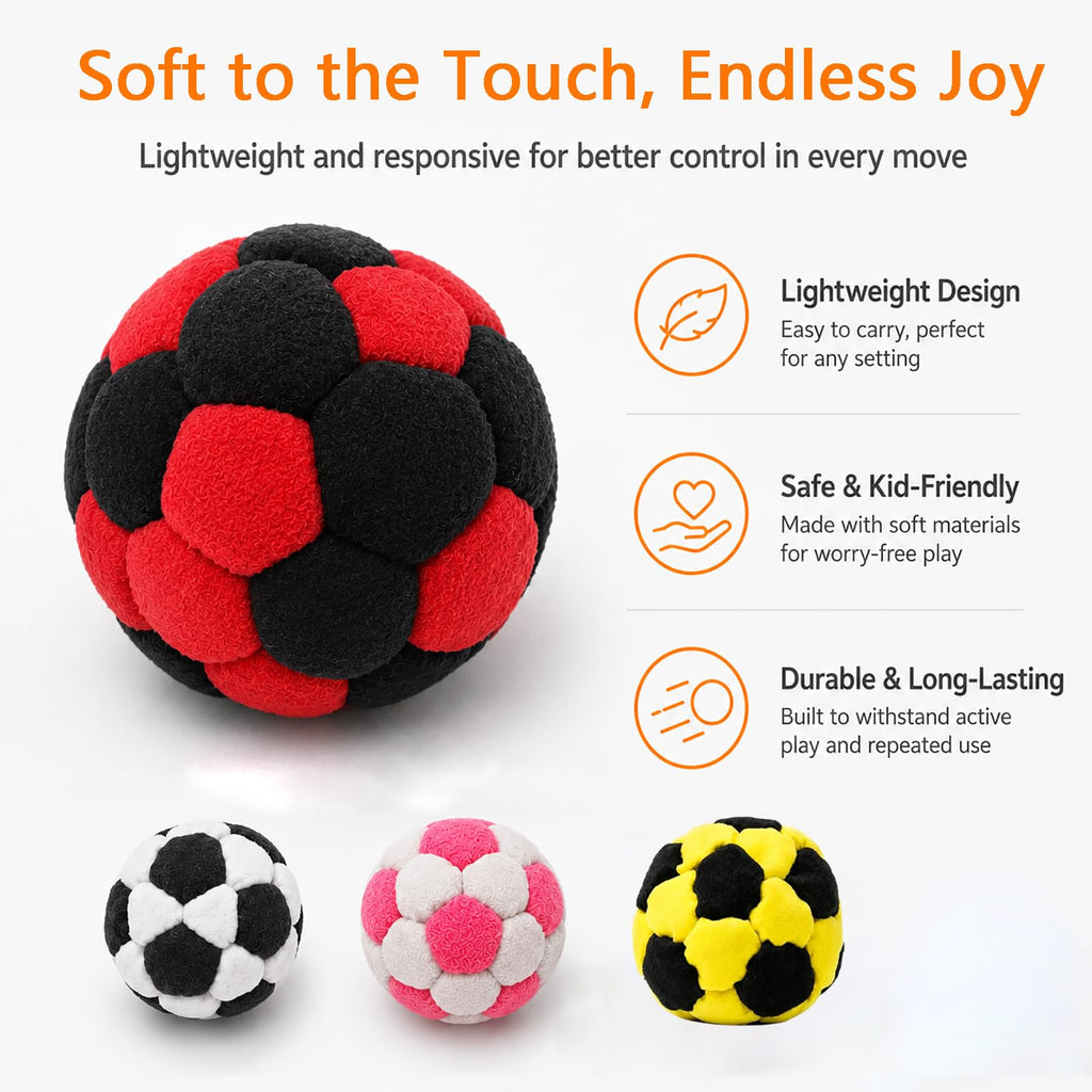 6 Pack Soccer Footbags - Soft Fleece Juggling Balls for Adults - Durable Kick Sacks for Agility Training & Coordination - Indoor Soccer Accessories, Party Favors, Stocking Stuffers