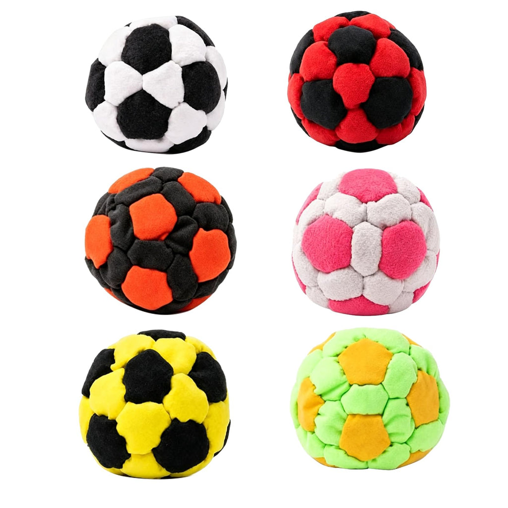 6 Pack Soccer Footbags - Soft Fleece Juggling Balls for Adults - Durable Kick Sacks for Agility Training & Coordination - Indoor Soccer Accessories, Party Favors, Stocking Stuffers