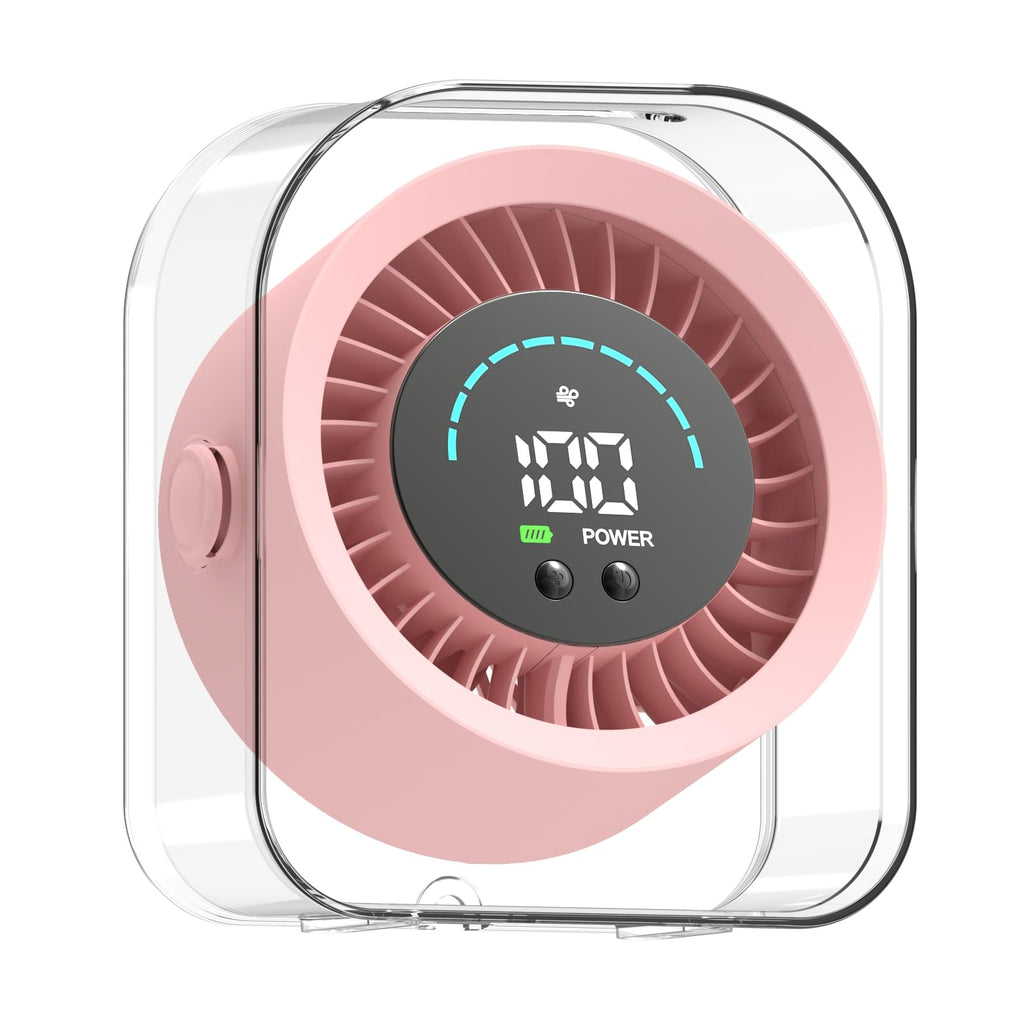 Small Portable Desk Fan, 4000mAh USB Rechargeable Mini Table Fan with 100 Speeds Turbo Airflow, 360° Adjustable, LED Display, Quiet Desktop Cooling Fans for Home Office Travel-Pink